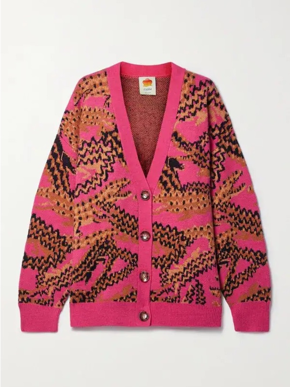 FARM Rio Hot Pink Abstract Print Button-Up Cardigan